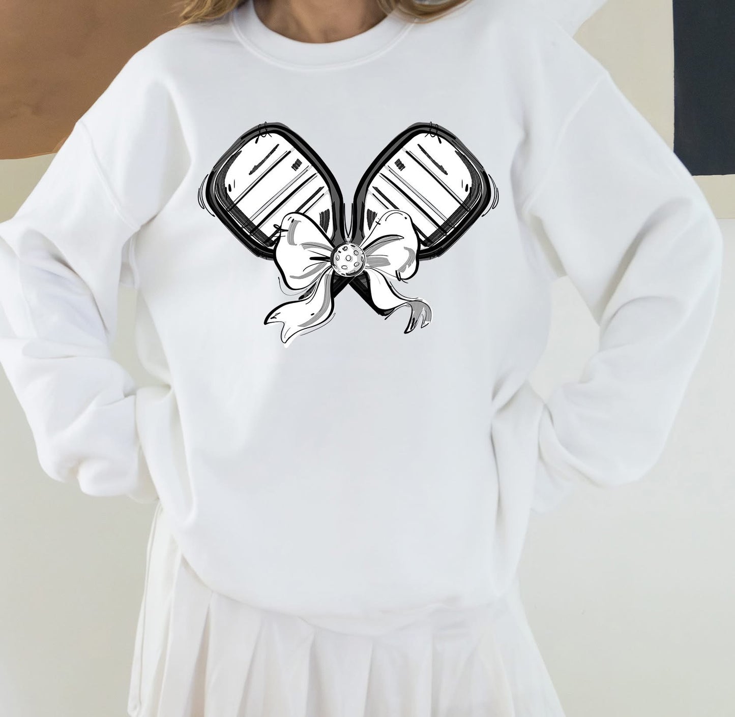 Pickleball Paddle Bow Sweatshirt - White