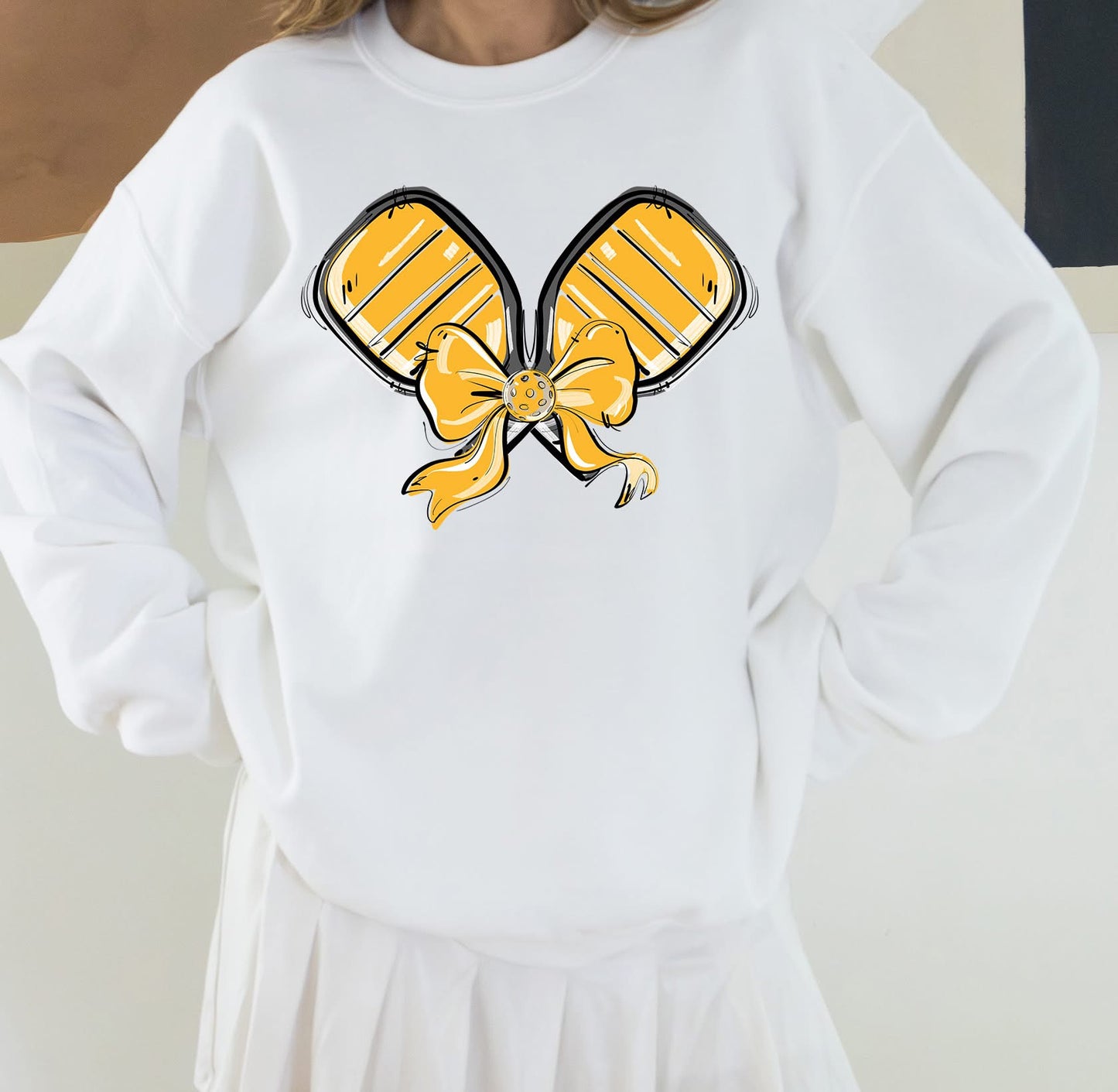 Pickleball Paddle Bow Sweatshirt - Yellow Gold