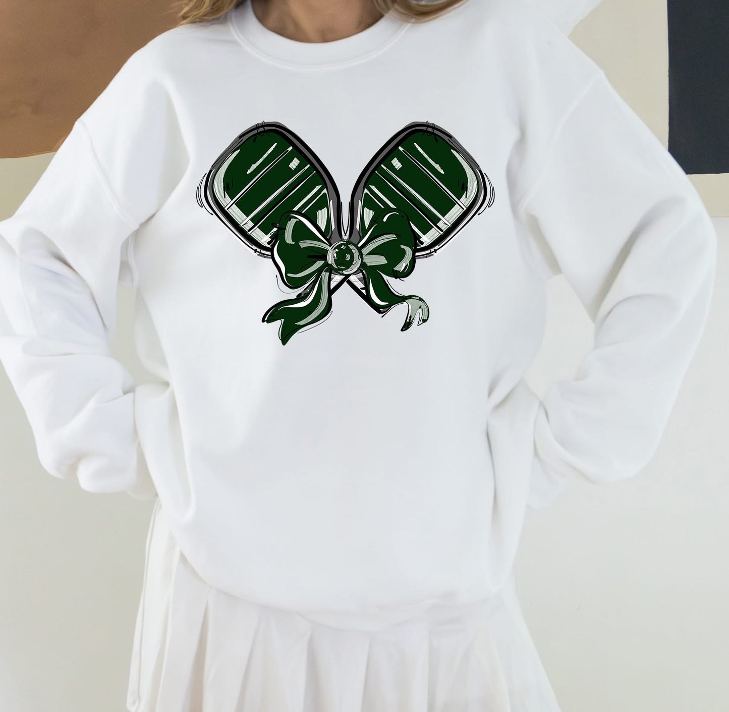 Pickleball Paddle Bow Sweatshirt - Dark Green