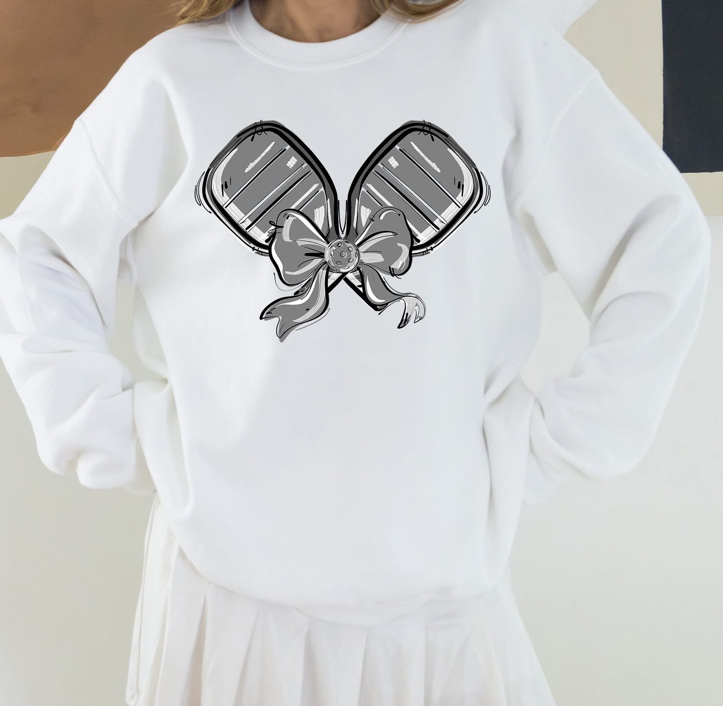 Pickleball Paddle Bow Sweatshirt - Grey