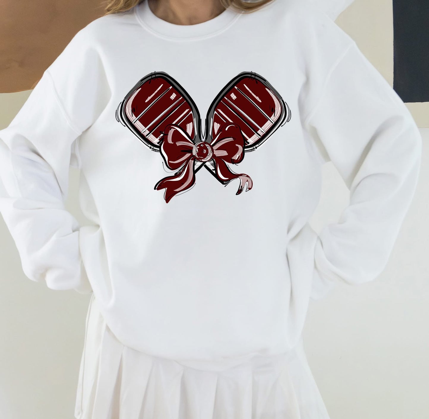 Pickleball Paddle Bow Sweatshirt - Maroon
