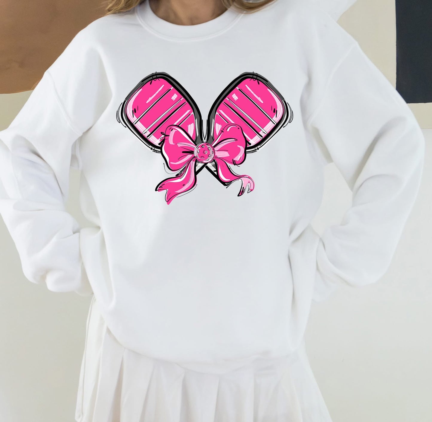 Pickleball Paddle Bow Sweatshirt - Pink