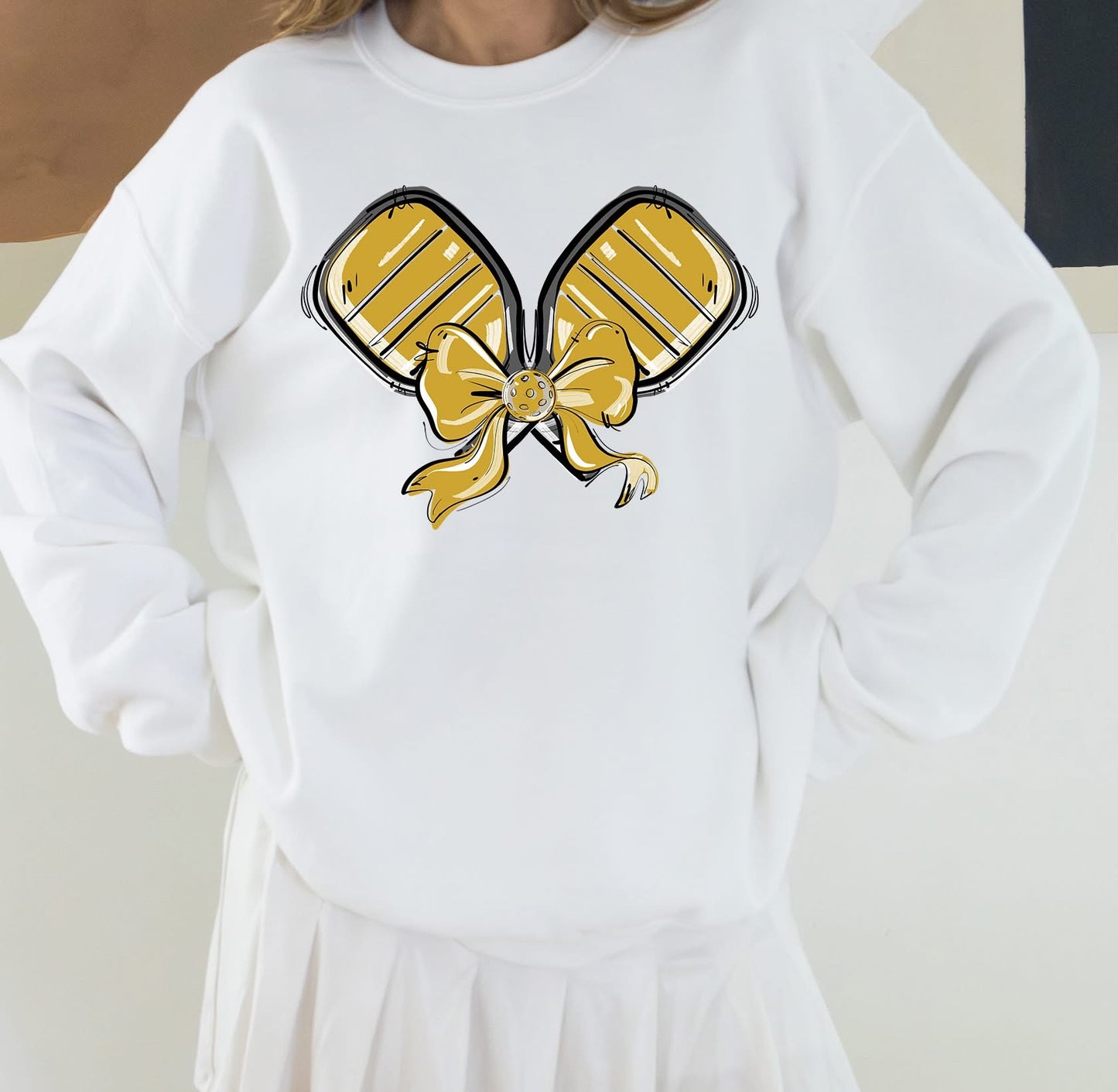 Pickleball Paddle Bow Sweatshirt - Vegas Gold