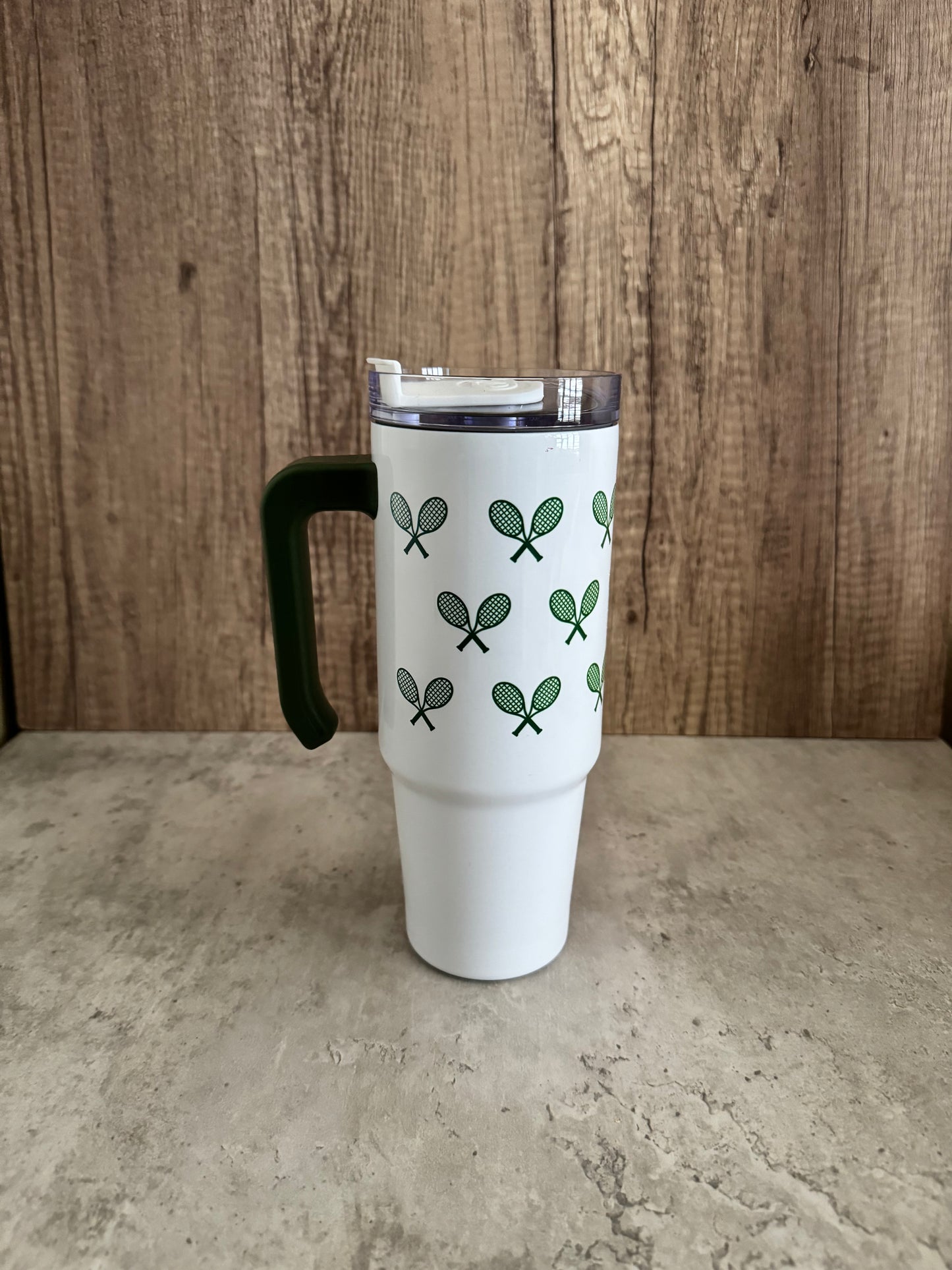 Tennis Tumbler - Cross Racket Design, 30 oz Tumbler with Handle - Green