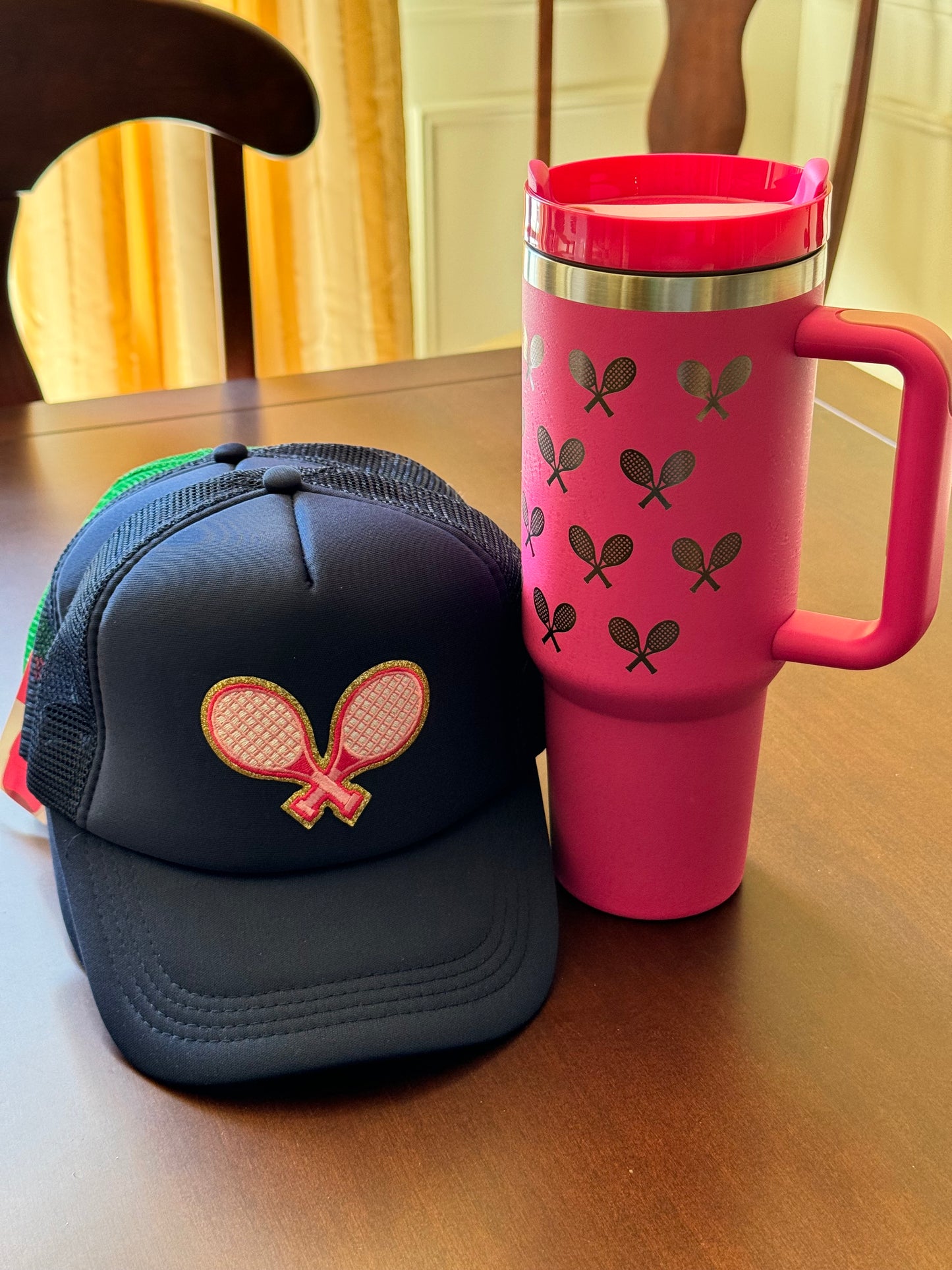 40 oz Laser-Engraved Tennis Tumbler – Powder Coat with Handle