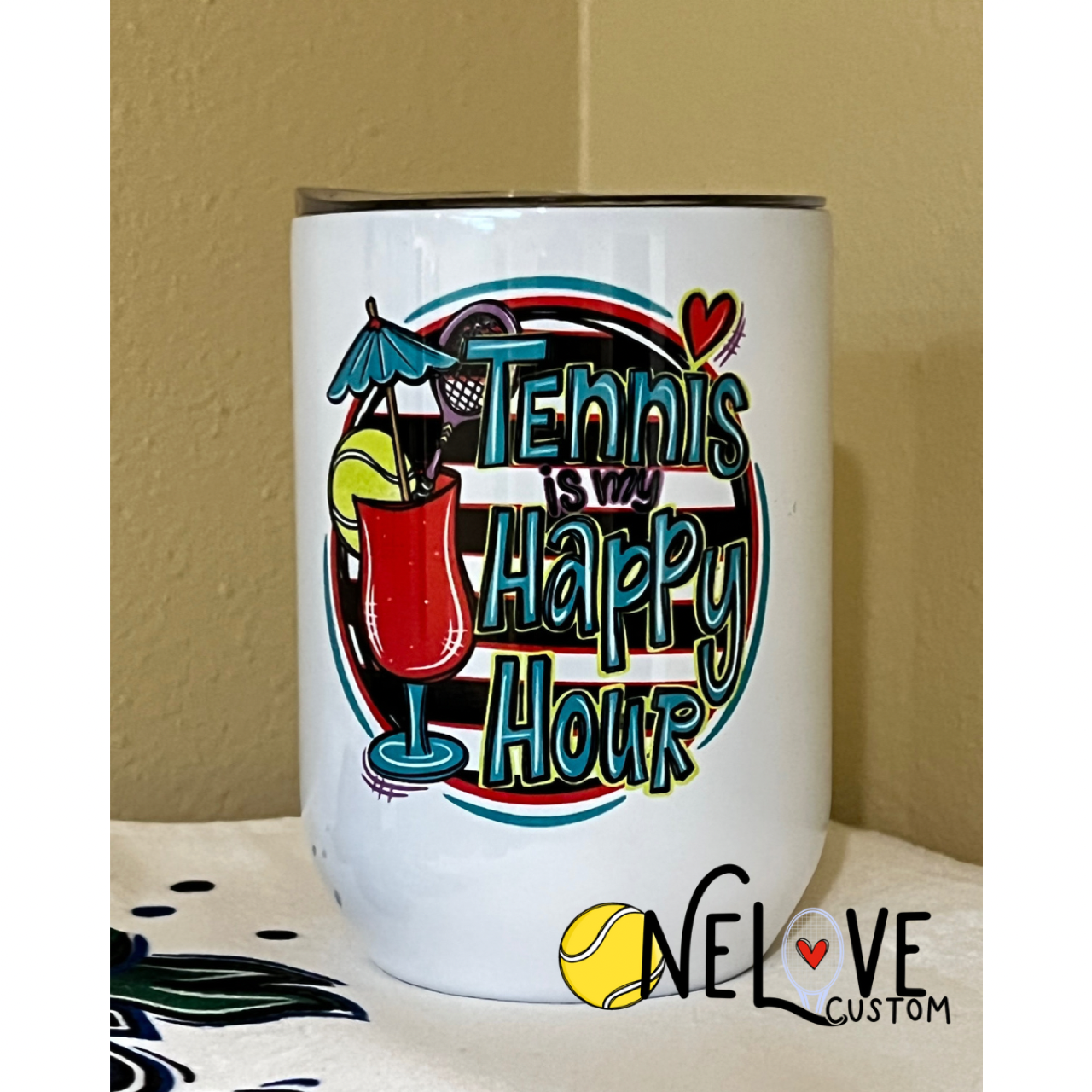 Tennis is My Happy Hour 11 oz Wine Tumbler EXCLUSIVE DESIGN